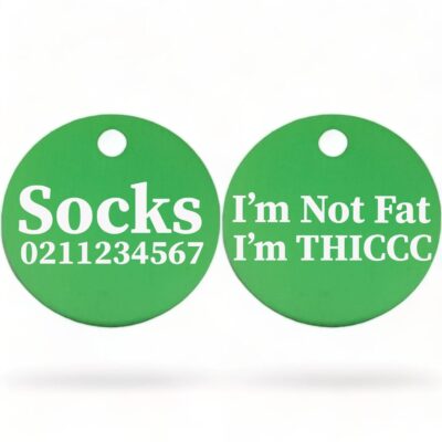 ⭐️Allpaws⭐️ - I'm Not Fat, I'm THICCC | Round Aluminium | Cat & Kitten ID Pet Tag - MediumSpringGreen