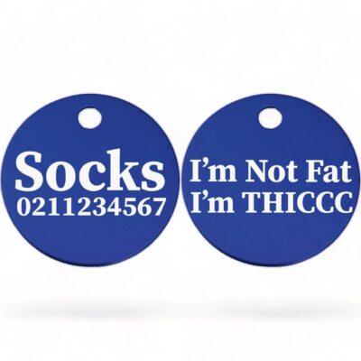 ⭐️Allpaws⭐️ - I'm Not Fat, I'm THICCC | Round Aluminium | Cat & Kitten ID Pet Tag - RoyalBlue