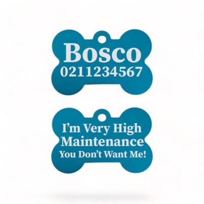 ⭐️Allpaws⭐️ - I'm Very High Maintenance You Don't Want Me | Bone Aluminium | Dog ID Pet Tag - DodgerBlue