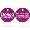 ⭐️Allpaws⭐️ - I'm Very High Maintenance You Don't Want Me | Round Aluminium | Dog ID Pet Tag - Purple