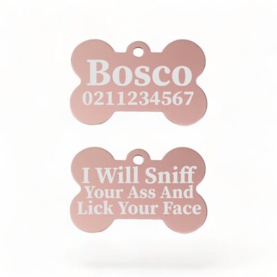 ⭐️Allpaws⭐️ - I Will Sniff Your Ass & Lick Your Face | Bone Aluminium | Dog ID Pet Tag - DeepPink