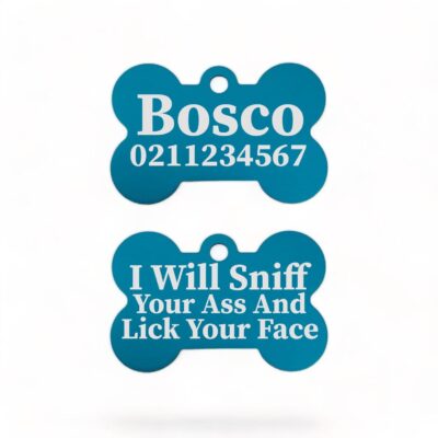 ⭐️Allpaws⭐️ - I Will Sniff Your Ass & Lick Your Face | Bone Aluminium | Dog ID Pet Tag - DodgerBlue