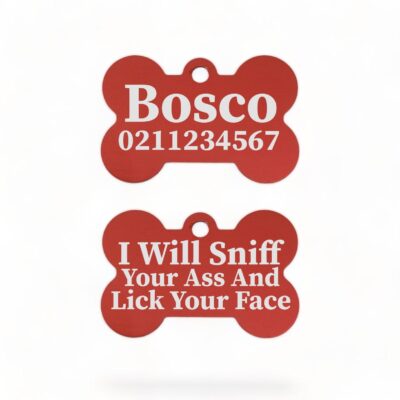 ⭐️Allpaws⭐️ - I Will Sniff Your Ass & Lick Your Face | Bone Aluminium | Dog ID Pet Tag - Firebrick