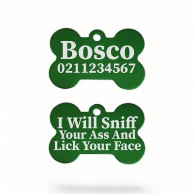 ⭐️Allpaws⭐️ - I Will Sniff Your Ass & Lick Your Face | Bone Aluminium | Dog ID Pet Tag - MediumSpringGreen