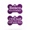 ⭐️Allpaws⭐️ - I Will Sniff Your Ass & Lick Your Face | Bone Aluminium | Dog ID Pet Tag - Purple