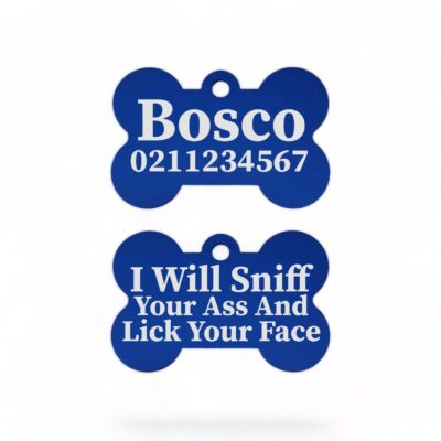 ⭐️Allpaws⭐️ - I Will Sniff Your Ass & Lick Your Face | Bone Aluminium | Dog ID Pet Tag - RoyalBlue