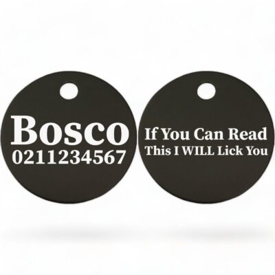⭐️Allpaws⭐️ - If You Can Read This I Will Lick You | Round Aluminium | Dog ID Pet Tag - Black