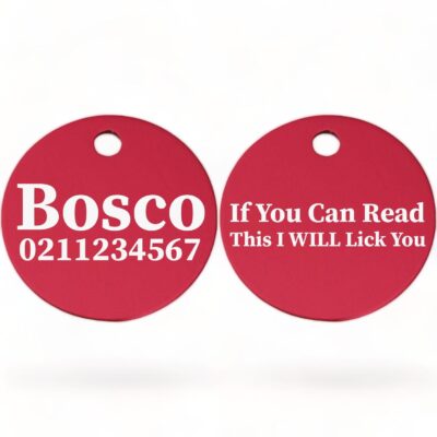 ⭐️Allpaws⭐️ - If You Can Read This I Will Lick You | Round Aluminium | Dog ID Pet Tag - DeepPink