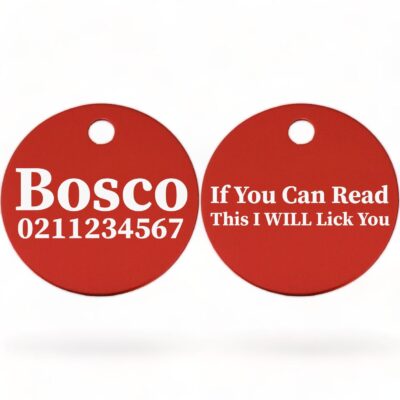 ⭐️Allpaws⭐️ - If You Can Read This I Will Lick You | Round Aluminium | Dog ID Pet Tag - FireBrick