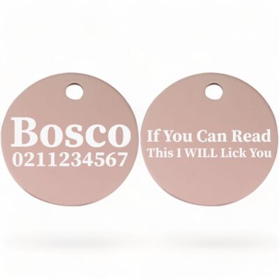 ⭐️Allpaws⭐️ - If You Can Read This I Will Lick You | Round Aluminium | Dog ID Pet Tag - LightPink