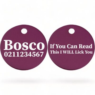 ⭐️Allpaws⭐️ - If You Can Read This I Will Lick You | Round Aluminium | Dog ID Pet Tag - Purple