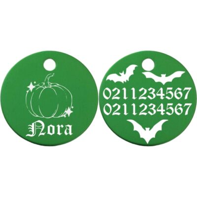 ⭐️Allpaws⭐️ - Little Pumpkin Round Aluminum Cat & Dog ID Pet Tag - Green / Small (Cat)