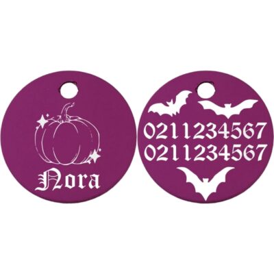 ⭐️Allpaws⭐️ - Little Pumpkin Round Aluminum Cat & Dog ID Pet Tag - Purple / Small (Cat)