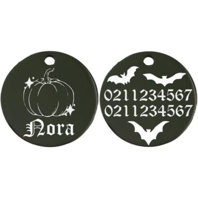 ⭐️Allpaws⭐️ - Little Pumpkin Round | Mirror Stainless | Cat & Dog ID Pet Tag - Black / Small (Cat)
