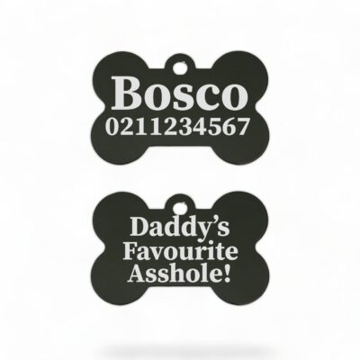 ⭐️Allpaws⭐️ - Mummy's / Daddy's Favourite Asshole | Bone Aluminium | Dog ID Pet Tag - Black / Dad