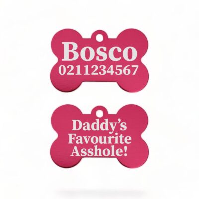⭐️Allpaws⭐️ - Mummy's / Daddy's Favourite Asshole | Bone Aluminium | Dog ID Pet Tag - DeepPink / Dad