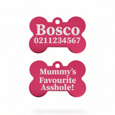 ⭐️Allpaws⭐️ - Mummy's / Daddy's Favourite Asshole | Bone Aluminium | Dog ID Pet Tag - DeepPink / Mum