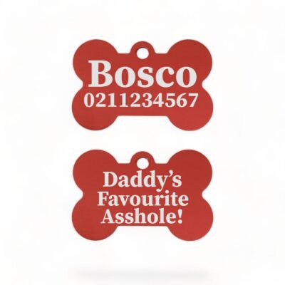 ⭐️Allpaws⭐️ - Mummy's / Daddy's Favourite Asshole | Bone Aluminium | Dog ID Pet Tag - Firebrick / Dad