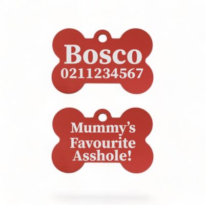 ⭐️Allpaws⭐️ - Mummy's / Daddy's Favourite Asshole | Bone Aluminium | Dog ID Pet Tag - Firebrick / Mum