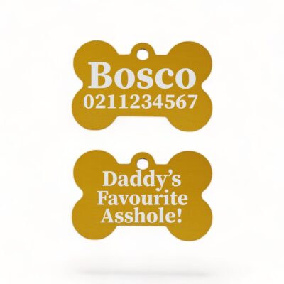 ⭐️Allpaws⭐️ - Mummy's / Daddy's Favourite Asshole | Bone Aluminium | Dog ID Pet Tag - Gold / Dad
