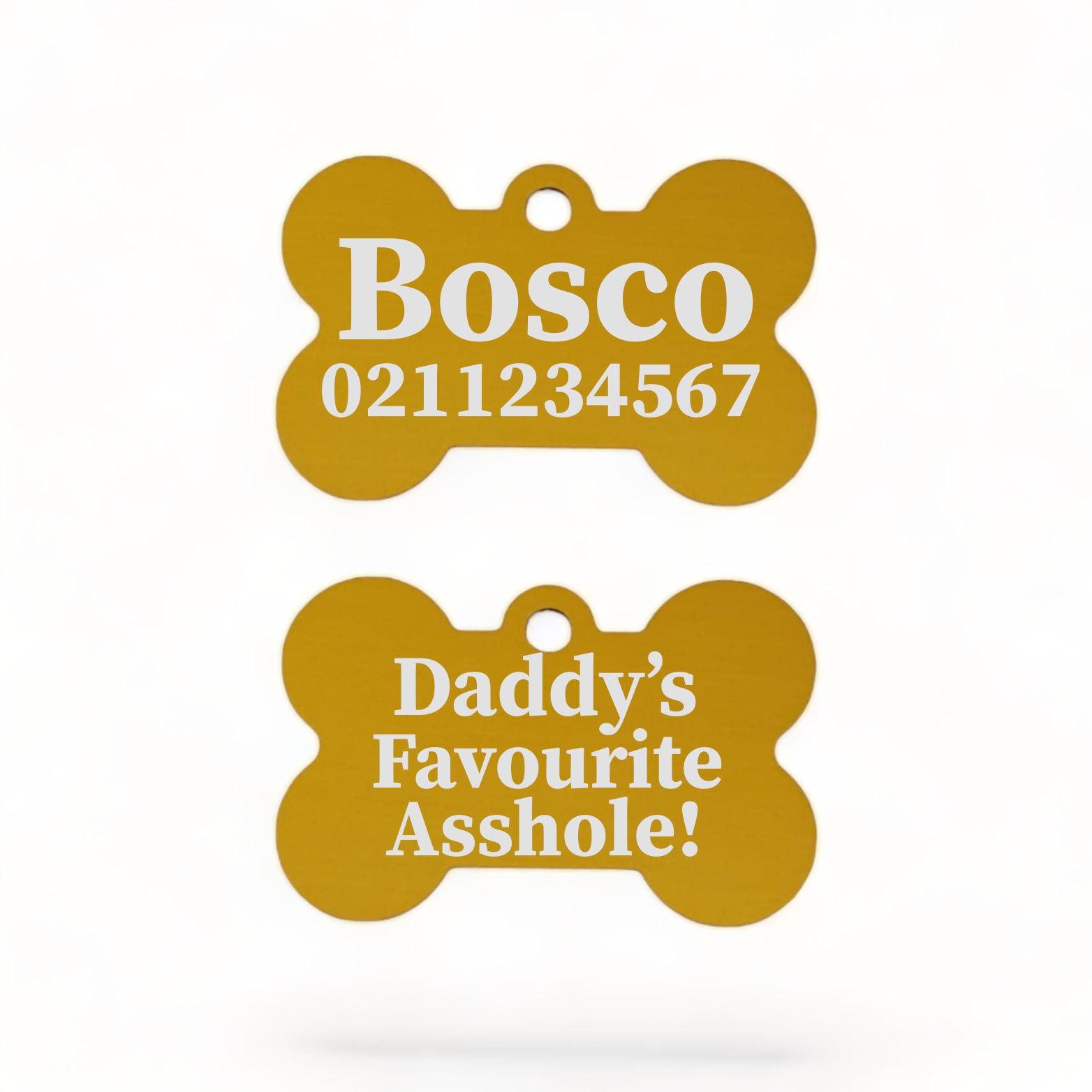 ⭐️Allpaws⭐️ - Mummy's / Daddy's Favourite Asshole | Bone Aluminium | Dog ID Pet Tag - Gold / Dad