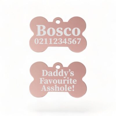 ⭐️Allpaws⭐️ - Mummy's / Daddy's Favourite Asshole | Bone Aluminium | Dog ID Pet Tag - LightPink / Dad