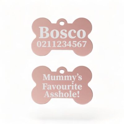 ⭐️Allpaws⭐️ - Mummy's / Daddy's Favourite Asshole | Bone Aluminium | Dog ID Pet Tag - LightPink / Mum