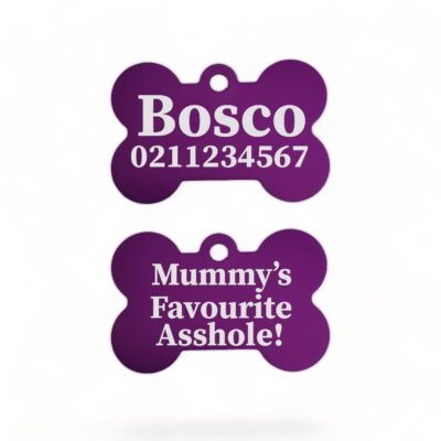 ⭐️Allpaws⭐️ - Mummy's / Daddy's Favourite Asshole | Bone Aluminium | Dog ID Pet Tag - Purple / Mum
