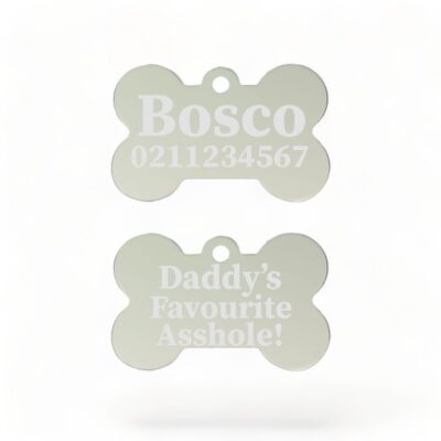 ⭐️Allpaws⭐️ - Mummy's / Daddy's Favourite Asshole | Bone Aluminium | Dog ID Pet Tag - Silver / Dad