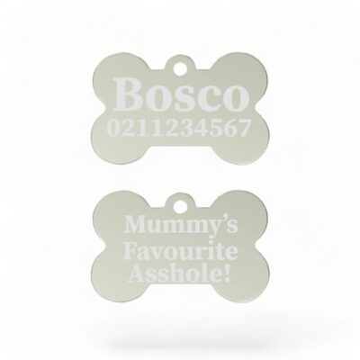 ⭐️Allpaws⭐️ - Mummy's / Daddy's Favourite Asshole | Bone Aluminium | Dog ID Pet Tag - Silver / Mum
