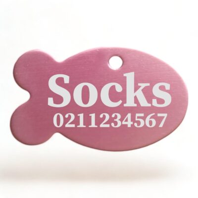 ⭐️Allpaws⭐️ - Name & Number Front | Fish Aluminum | Cat, Kitten & Dog ID Pet Tag - LightPink