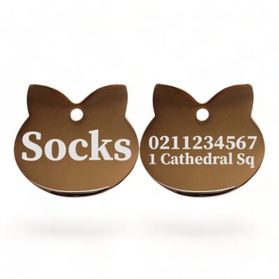 ⭐️Allpaws⭐️ - Name Front & 1 Number Address Back Cat Ears | Mirror Stainless | Cat ID Pet Tag - BurlyWood