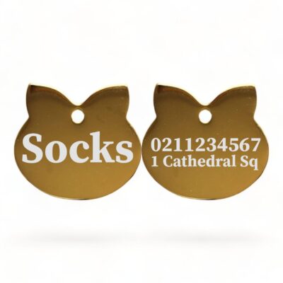 ⭐️Allpaws⭐️ - Name Front & 1 Number Address Back Cat Ears | Mirror Stainless | Cat ID Pet Tag - Gold