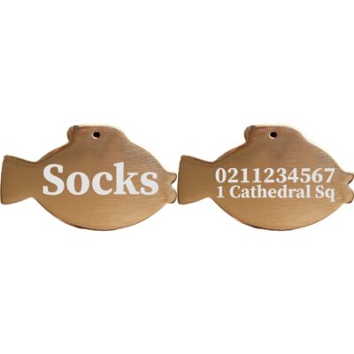 ⭐️Allpaws⭐️ - Name Front & 1 Number Address Back Fish | Mirror Stainless | Cat & Dog ID Pet Tag - BurlyWood