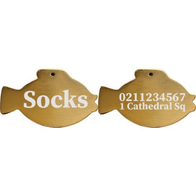 ⭐️Allpaws⭐️ - Name Front & 1 Number Address Back Fish | Mirror Stainless | Cat & Dog ID Pet Tag - Gold
