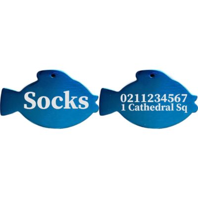 ⭐️Allpaws⭐️ - Name Front & 1 Number Address Back Fish | Mirror Stainless | Cat & Dog ID Pet Tag - MidnightBlue