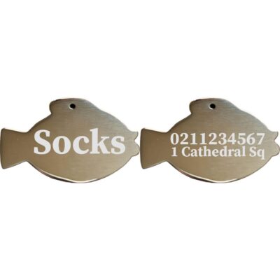 ⭐️Allpaws⭐️ - Name Front & 1 Number Address Back Fish | Mirror Stainless | Cat & Dog ID Pet Tag - Silver