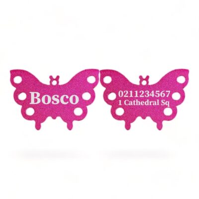 ⭐️Allpaws⭐️ - Name Front & 1 Number Address Back | Butterfly Aluminum | Dog ID Pet Tag - DeepPink