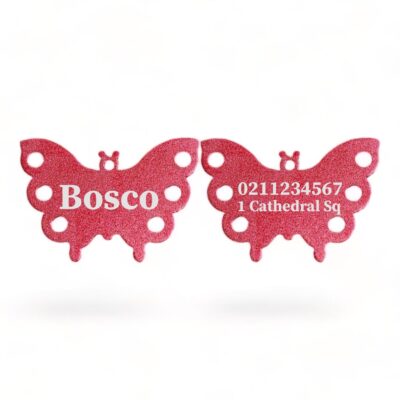 ⭐️Allpaws⭐️ - Name Front & 1 Number Address Back | Butterfly Aluminum | Dog ID Pet Tag - Firebrick