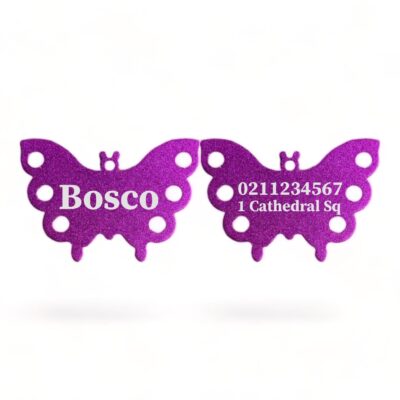 ⭐️Allpaws⭐️ - Name Front & 1 Number Address Back | Butterfly Aluminum | Dog ID Pet Tag - Purple