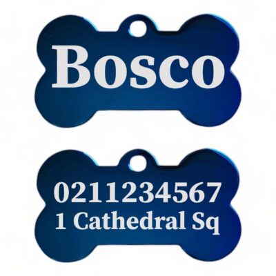 ⭐️Allpaws⭐️ - Name Front & 1 Number Address Back | Mirror Stainless | Bone Dog ID Pet Tag - MidnightBlue / Small