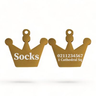 ⭐️Allpaws⭐️ - Name Front & 1 Number Address Back Royal Crown | Mirror Stainless | Cat & Dog ID Pet Tag - Gold