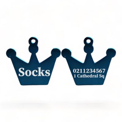 ⭐️Allpaws⭐️ - Name Front & 1 Number Address Back Royal Crown | Mirror Stainless | Cat & Dog ID Pet Tag - MidnightBlue