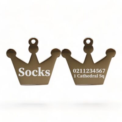 ⭐️Allpaws⭐️ - Name Front & 1 Number Address Back Royal Crown | Mirror Stainless | Cat & Dog ID Pet Tag - Silver