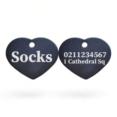 ⭐️Allpaws⭐️ - Name Front & 1 Number & Address Back | Heart Aluminum | Cat, Kitten & Dog ID Pet Tag - Black