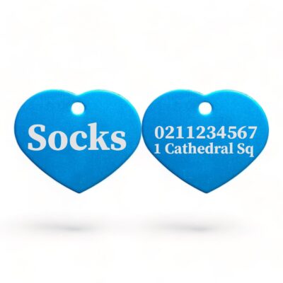 ⭐️Allpaws⭐️ - Name Front & 1 Number & Address Back | Heart Aluminum | Cat, Kitten & Dog ID Pet Tag - DodgerBlue
