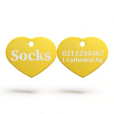 ⭐️Allpaws⭐️ - Name Front & 1 Number & Address Back | Heart Aluminum | Cat, Kitten & Dog ID Pet Tag - Gold