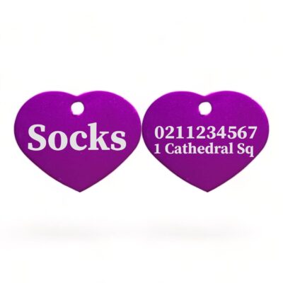 ⭐️Allpaws⭐️ - Name Front & 1 Number & Address Back | Heart Aluminum | Cat, Kitten & Dog ID Pet Tag - Purple