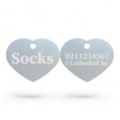 ⭐️Allpaws⭐️ - Name Front & 1 Number & Address Back | Heart Aluminum | Cat, Kitten & Dog ID Pet Tag - Silver