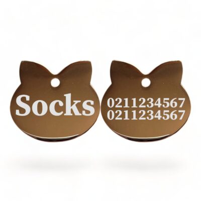 ⭐️Allpaws⭐️ - Name Front & 2 Numbers Back Cat Ears | Mirror Stainless | Cat ID Pet Tag - BurlyWood